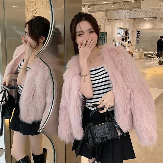 Women's Short Loose Faux Fur Coat - Various Colors
