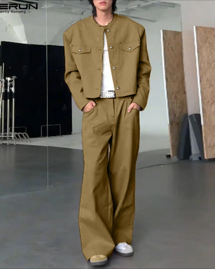 Incerun Men's 2-Piece Long Sleeve Jacket and Pants Set