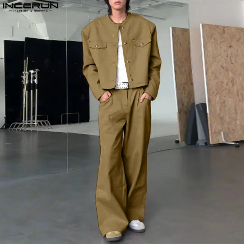 Incerun Men's 2-Piece Long Sleeve Jacket and Pants Set