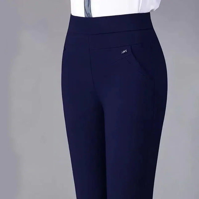 Women's Thick Fleece High-Waist Straight Pants with Elastic Waist