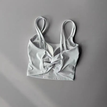 Women's Push-Up Sports Bra with Fixed Padding and Knotted Back
