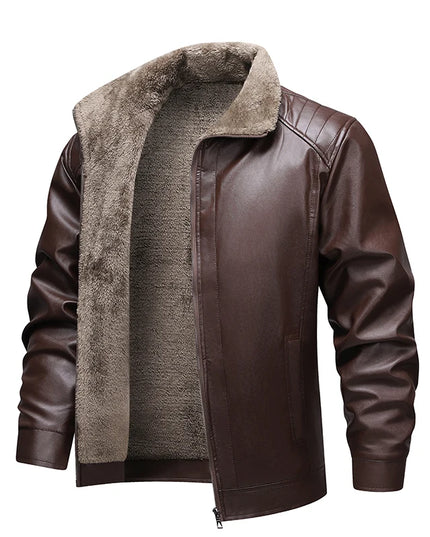 Men's Faux Leather Jacket with Winter Fleece Lining