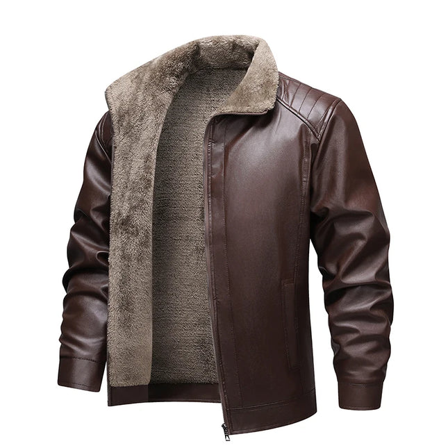 Men's Faux Leather Jacket with Winter Fleece Lining