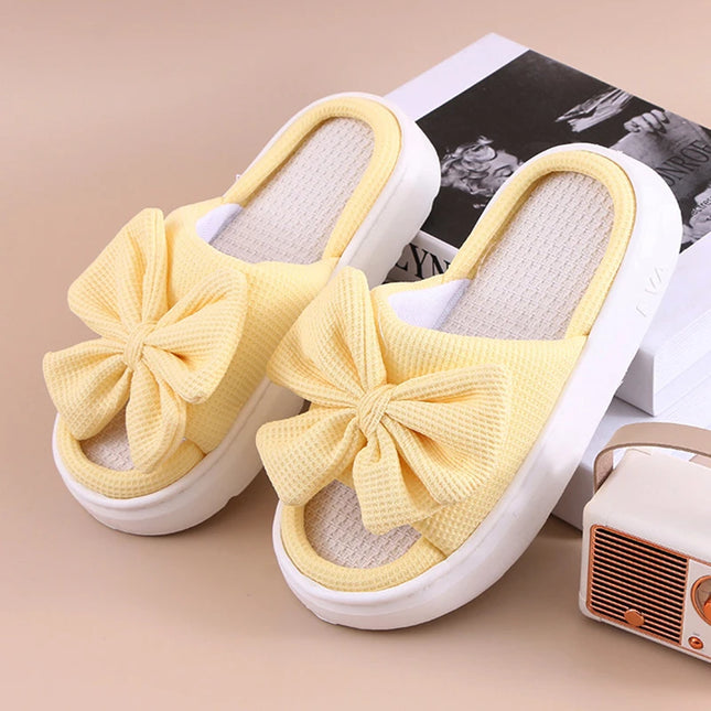 Women's Bowknot Slippers - Thick Sole, Non-Slip Indoor Shoes