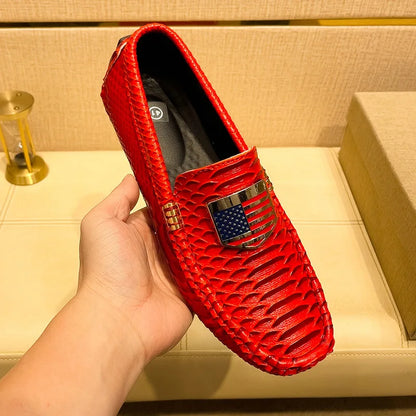 Men's Leather Shoes with American Flag and Metal Details