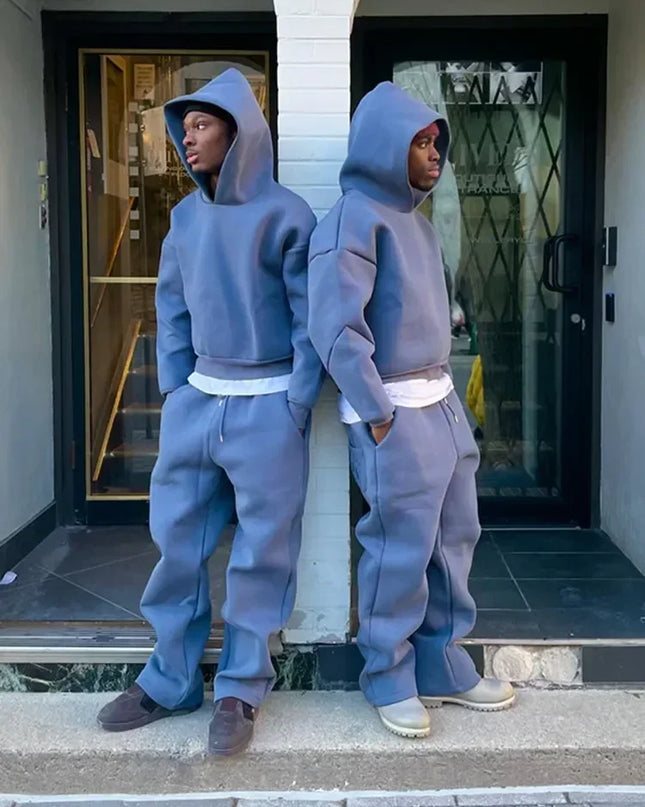 Men's Two-Piece Fleece Hooded Sweater and Loose Fit Sweatpants Set