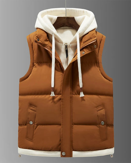 Men's Hooded Vest Jacket - Casual Cotton - Lined Sleeveless Jacket