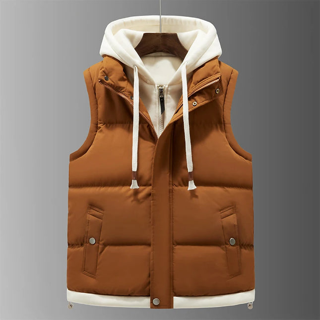 Men's Hooded Vest Jacket - Casual Cotton - Lined Sleeveless Jacket