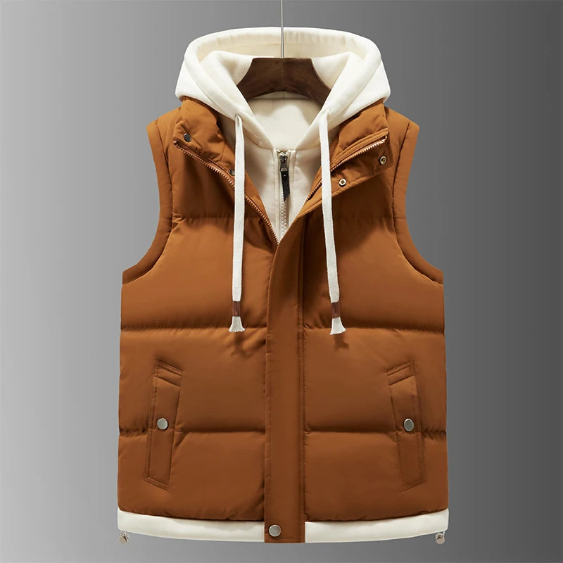 Men's Hooded Vest Jacket - Casual Cotton - Lined Sleeveless Jacket