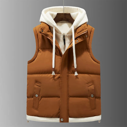 Men's Hooded Vest Jacket - Casual Cotton - Lined Sleeveless Jacket