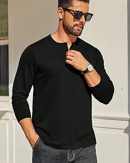 Men's Breathable Long Sleeve Button Henley Sweater