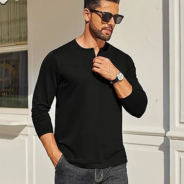 Men's Breathable Long Sleeve Button Henley Sweater