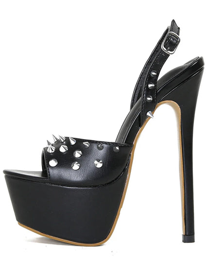 Women's Metal Rivet Back Buckle Strap Platform High Heel Sandals