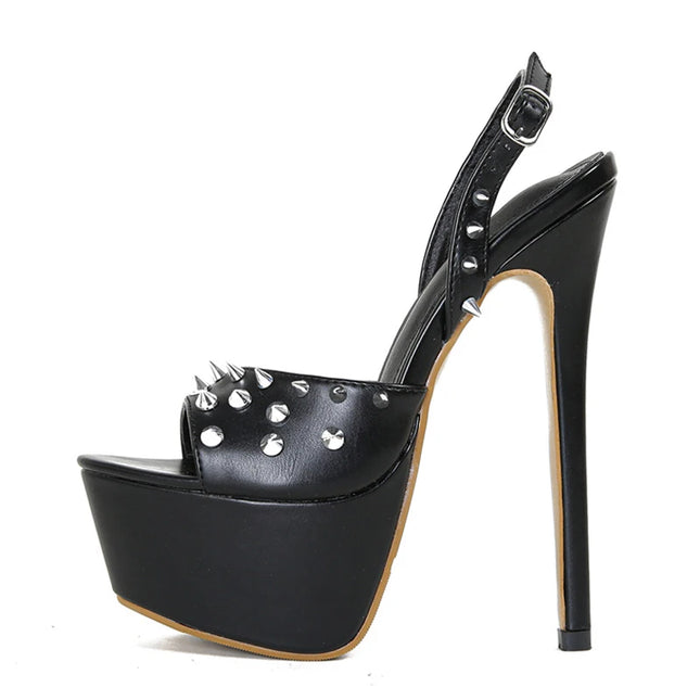 Women's Metal Rivet Back Buckle Strap Platform High Heel Sandals
