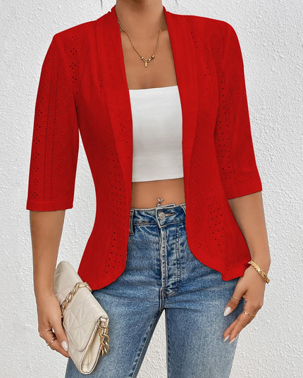 Women’s Casual Hollow-Out 3/4 Sleeve Open-Front Lightweight Thin Cardigan
