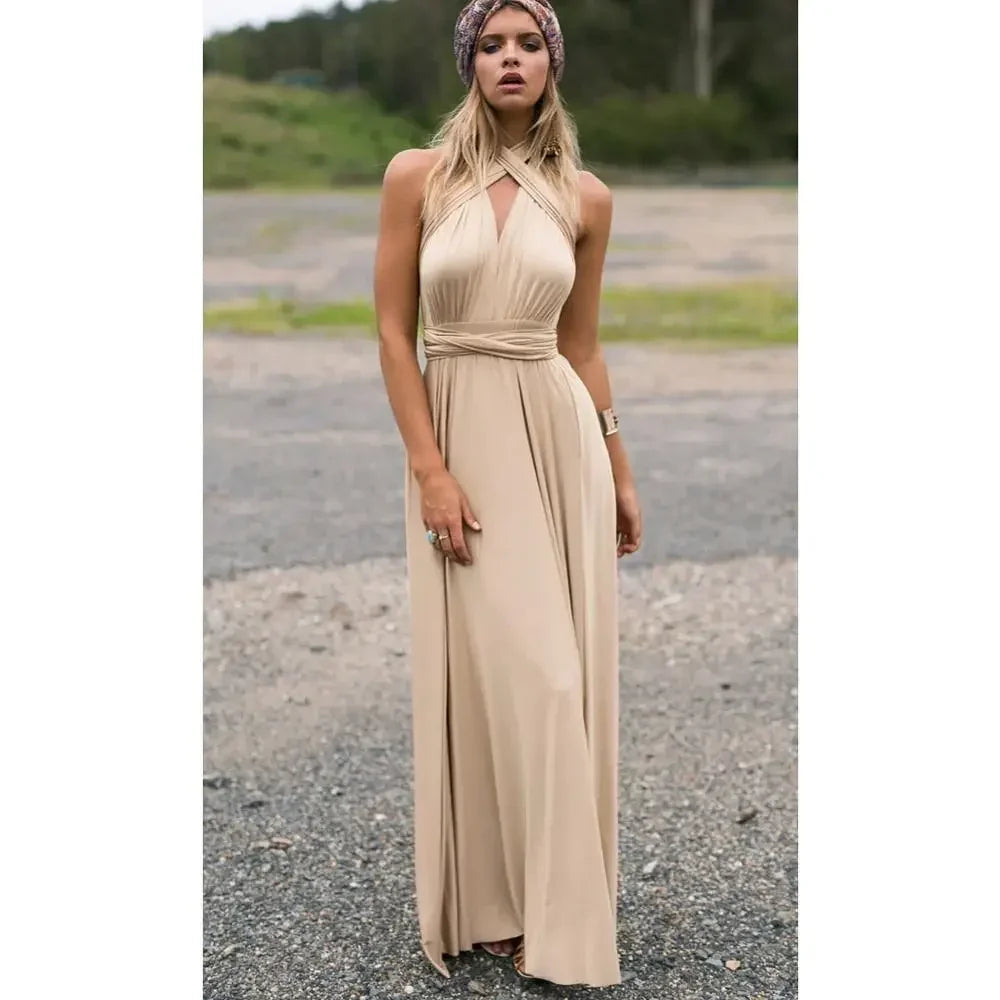 Convertible Red Bandage Dress for Women - Multiway Long Wrap Style