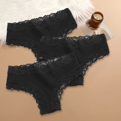 Set of 3 Women's Cotton Lace Panties - Floral Print & Trendy Patchwork Briefs