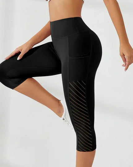 High-Waisted Hip-Lifting Slimming Yoga Crop Pants with Panel Pocket Design