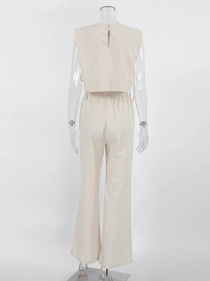 Women's Linen Crop Top and Pant Set