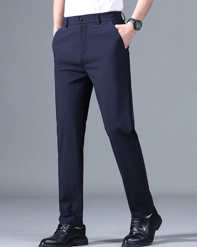 Men's Korean Classic Stretch Trousers with Elastic Waist - Slim Fit