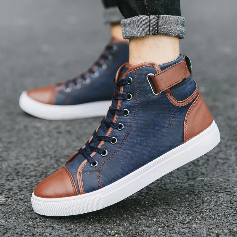 Men's Faux Leather Sneakers – Thick Sole, Non-Slip High-Top Shoes