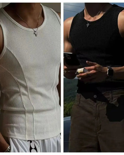 Men's Ribbed Sleeveless Tank Top - Breathable, Quick-Drying