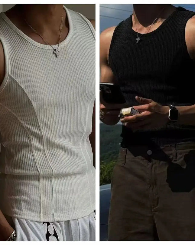 Men's Ribbed Sleeveless Tank Top - Breathable, Quick-Drying