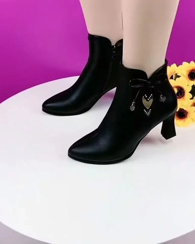 Women's Zip-Up Heeled Boots - Various Colors
