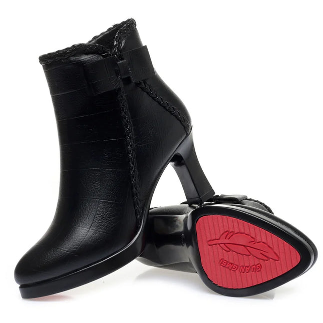 Velvet Stiletto Heel Ankle Boots for Women with Platform and Pointed Toe