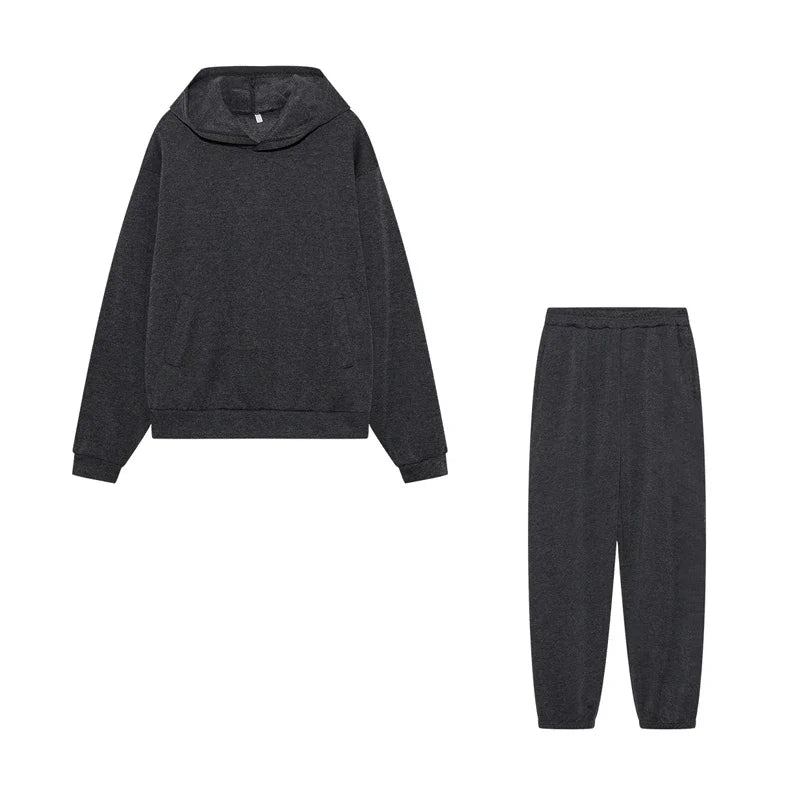 Women's Thickened Long-Sleeve Hoodie and Drawstring Pants Set