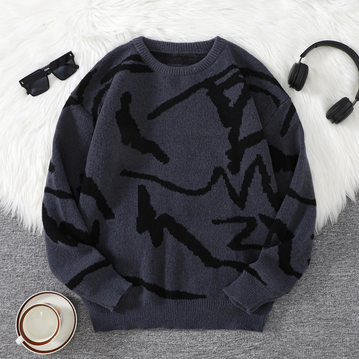 Men's Graffiti Jacquard Pattern Knit Sweater