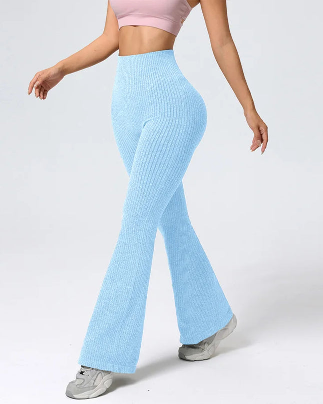 Women's High-Waisted Breathable Flared Trousers - Athleisure Fitness Pants with Stretch