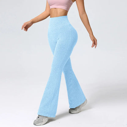 Women's High-Waisted Breathable Flared Trousers - Athleisure Fitness Pants with Stretch