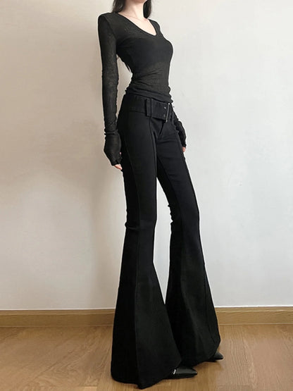 Women's High Waist Flared Pants - Long Slim Fit Trousers
