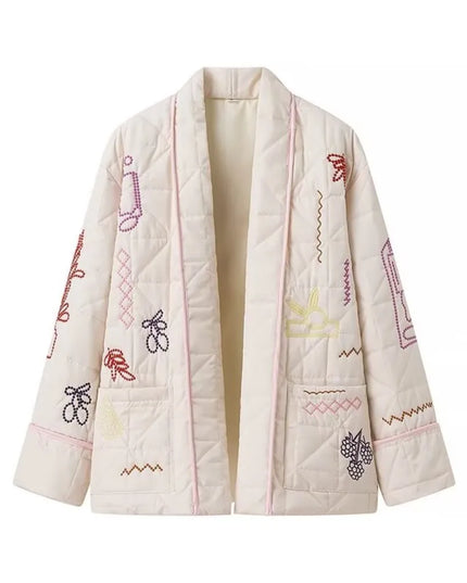 Women's Embroidered Quilting Coat - Oversized Outerwear Jacket for Women