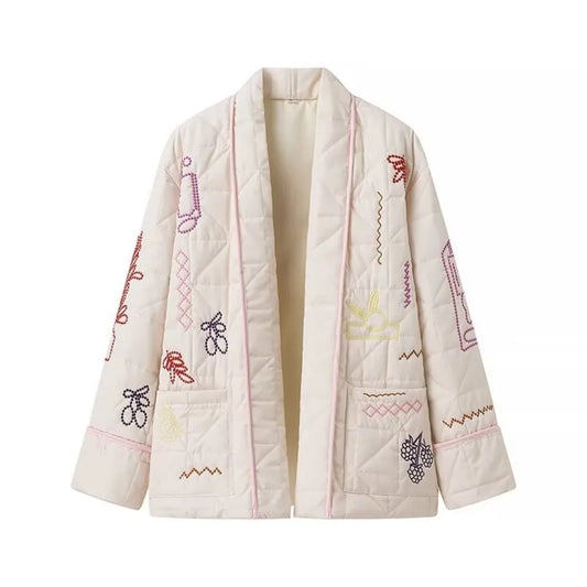Women's Embroidered Quilting Coat - Oversized Outerwear Jacket for Women