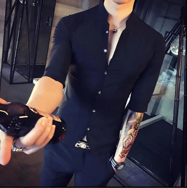 Slim Fit Long Sleeve Stand Collar Shirt for Men - Various Colors