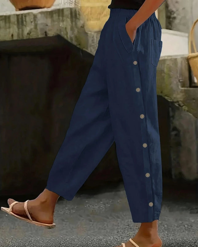 Women's Casual Straight-Leg Button-Closure Pants - Comfortable & Stylish Everyday Wear