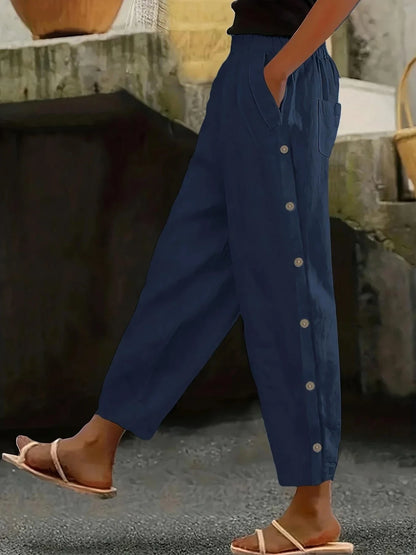 Women's Casual Straight-Leg Button-Closure Pants - Comfortable & Stylish Everyday Wear