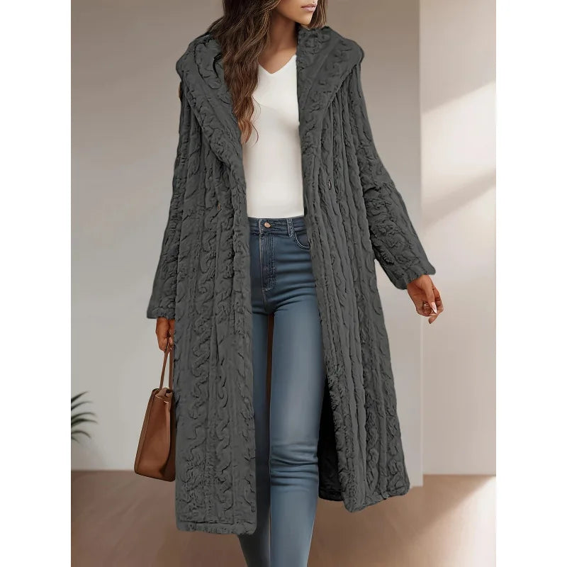 Women's Warm Long Coat with Hood - Slim Fit, Long Sleeve Casual Outerwear