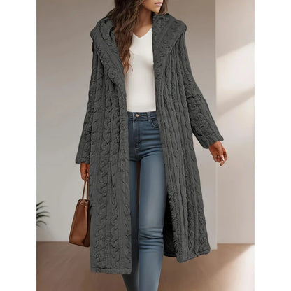 Women's Warm Long Coat with Hood - Slim Fit, Long Sleeve Casual Outerwear