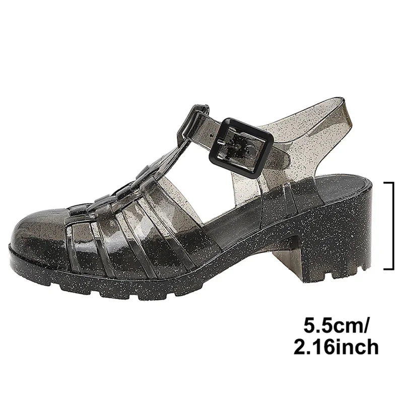 Elegant Women’s High Heel Sandals – Transparent PVC Clear Heeled Ankle Strap Shoes