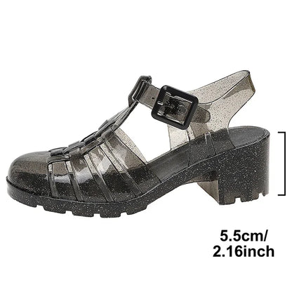 Elegant Women’s High Heel Sandals – Transparent PVC Clear Heeled Ankle Strap Shoes