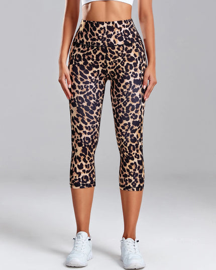 Women's Leopard Print High Waisted Yoga Leggings with Side Pockets