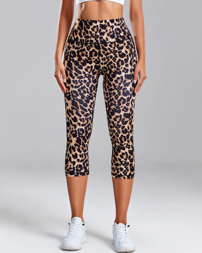 Women's Leopard Print High Waisted Yoga Leggings with Side Pockets