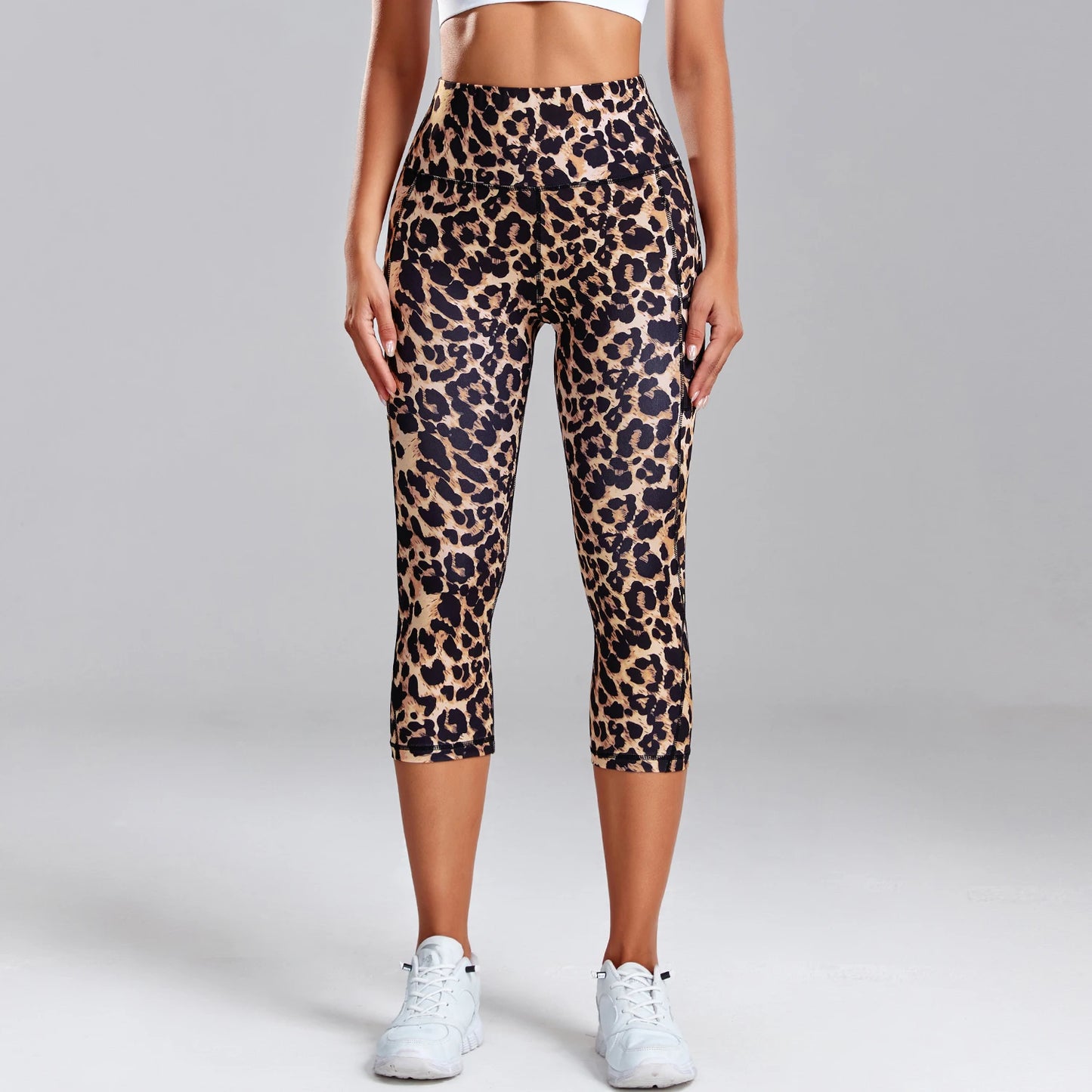 Women's Leopard Print High Waisted Yoga Leggings with Side Pockets