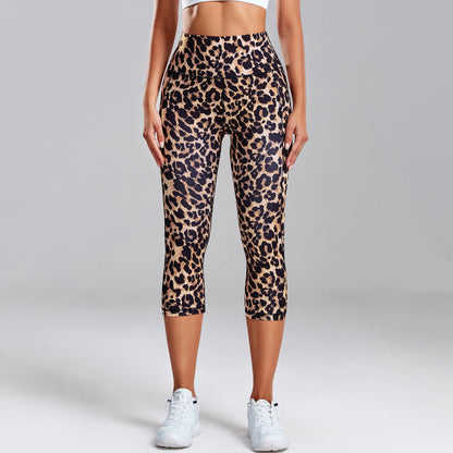 Women's Leopard Print High Waisted Yoga Leggings with Side Pockets