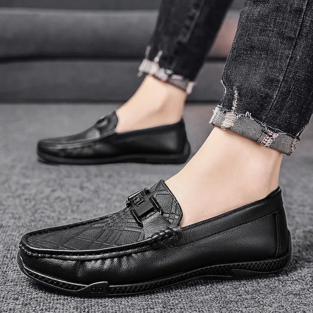 Men's Casual Faux Leather Shoes - Breathable Slip-On Design