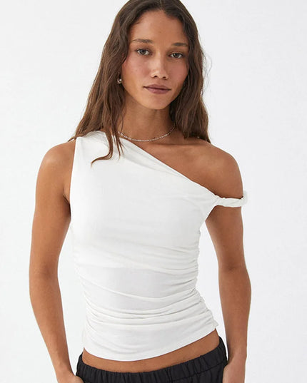 Women’s Sleeveless Off-Shoulder Ruched Crop Top – Stylish Side Ruched Design