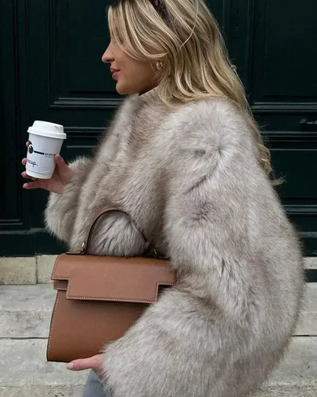 Elegant Women's Long Sleeve Loose Thick Faux Fur Coat